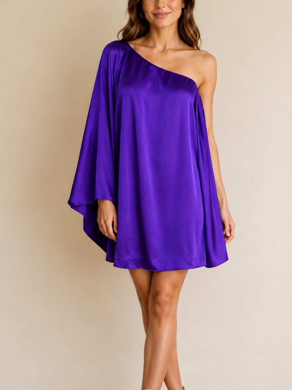 Aidan by Aidan Mattox One-Shoulder Royal Purple Satin Shift Dress